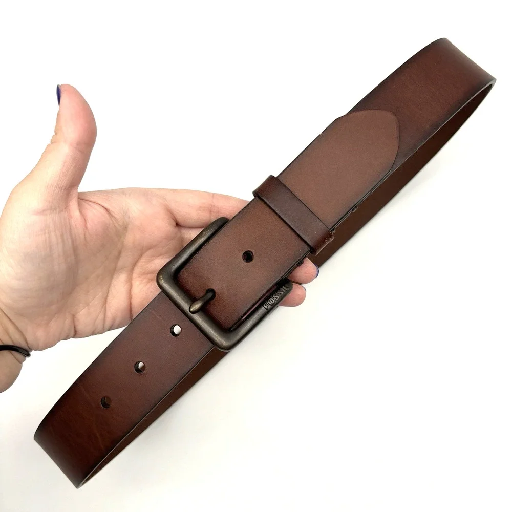 Vintage 00s Fossil 27113 Brown Genuine Leather Men's Dress Belt 32 31-35